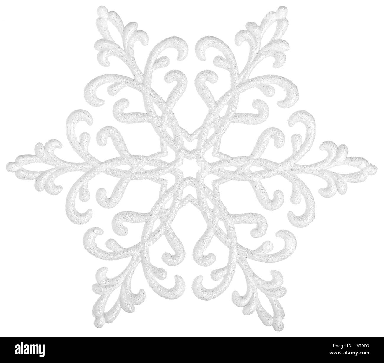 Eine schöne Schneeflocke auf weißem Hintergrund isoliert. Element für Design Stockfoto