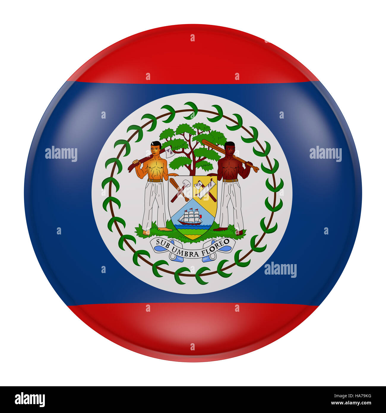 3D-Rendering Belize Flagge auf Knopfdruck Stockfoto