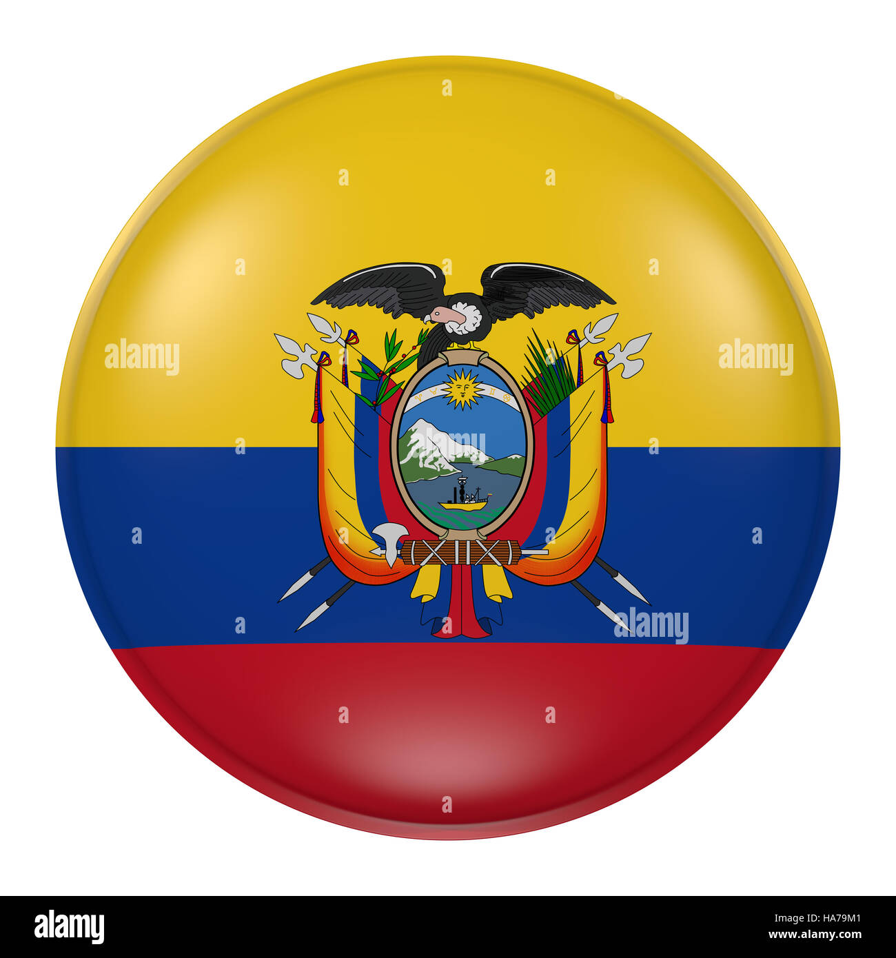 3D-Rendering Ecuador Flagge auf Knopfdruck Stockfoto