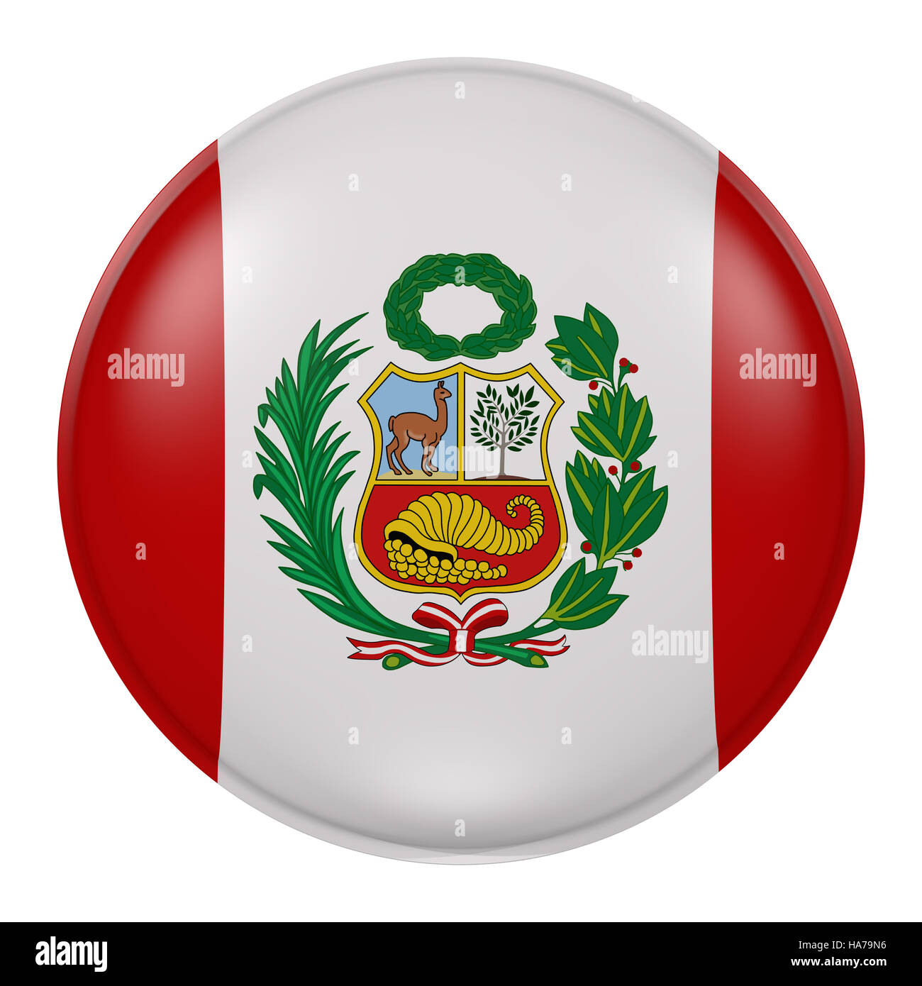 3D-Rendering Peru Flagge auf Knopfdruck Stockfoto