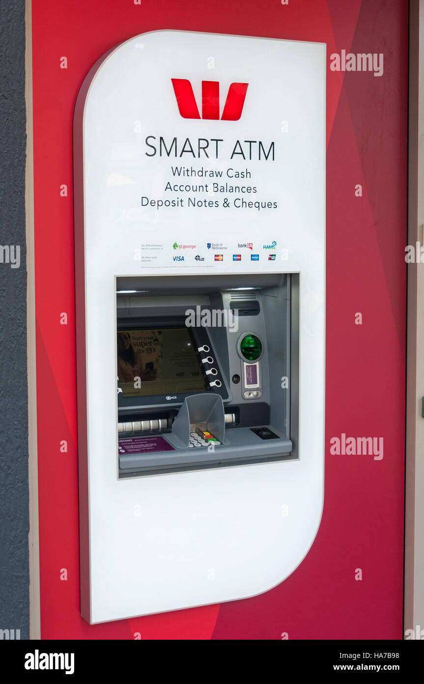 Westpac Bank Smart ATM-Maschine, Park Road, Milton, Brisbane, Queensland, Australien Stockfoto