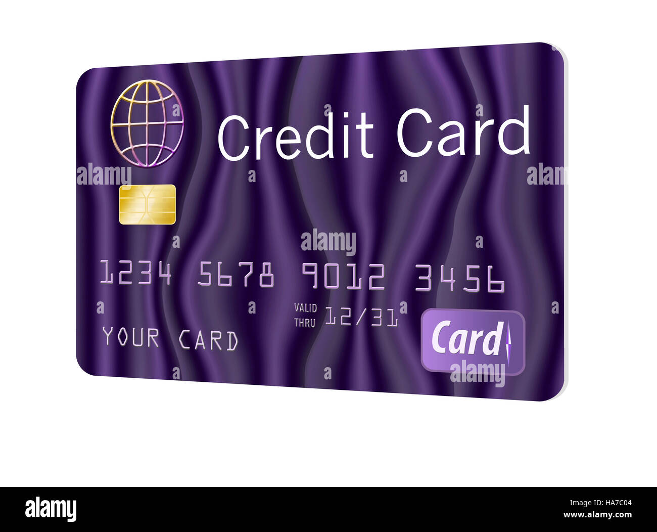 Kreditkarte, generische, Mock, isoliert auf weiss und lila Farbe ist hier zu sehen. Stockfoto
