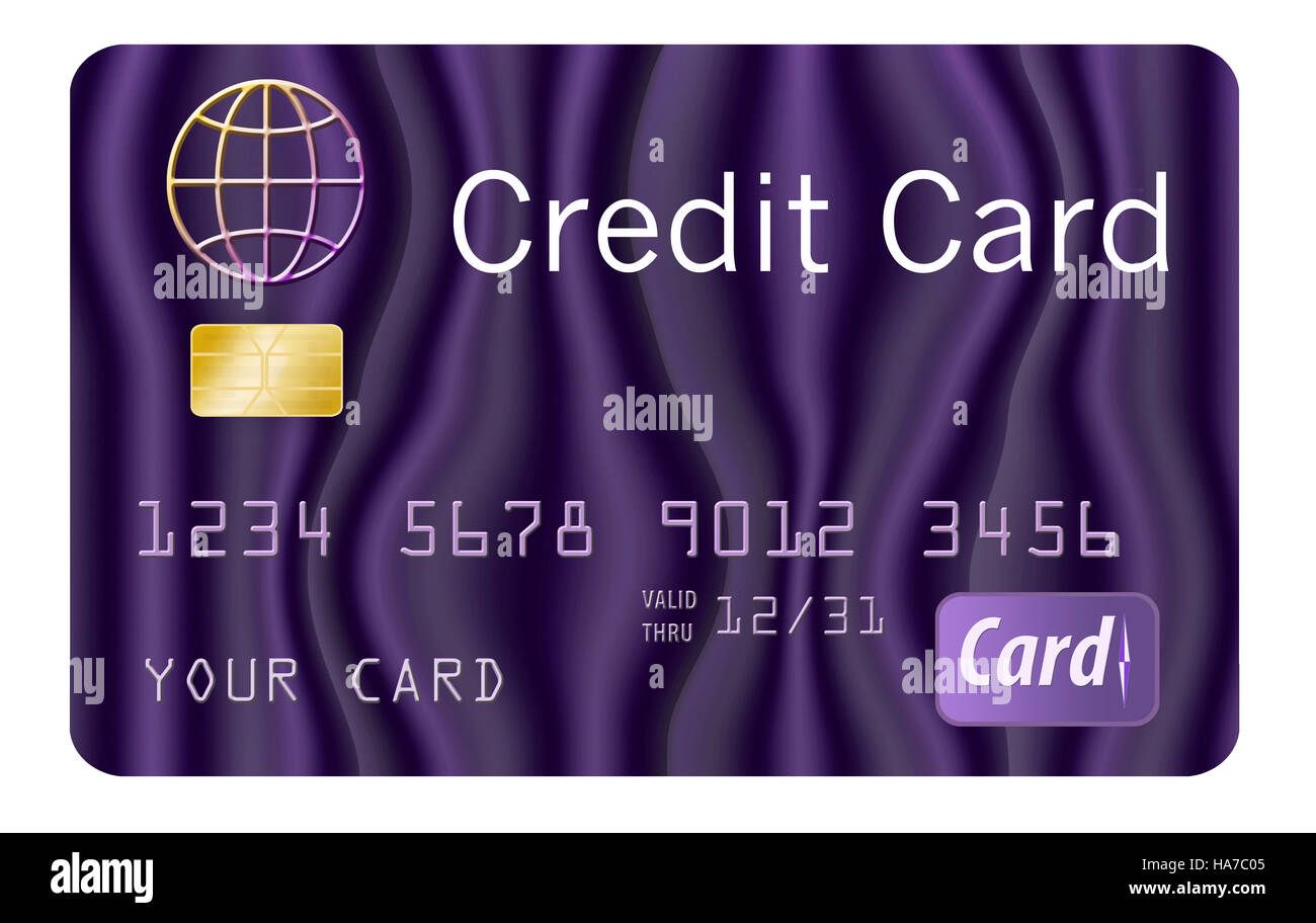 Kreditkarte, die generische, mock und in der Farbe lila ist. Isoliert auf weißem Hintergrund. Stockfoto