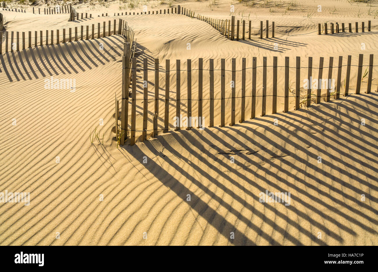 sandigen Strand mit Fechten in den Dünen Strand Stockfoto