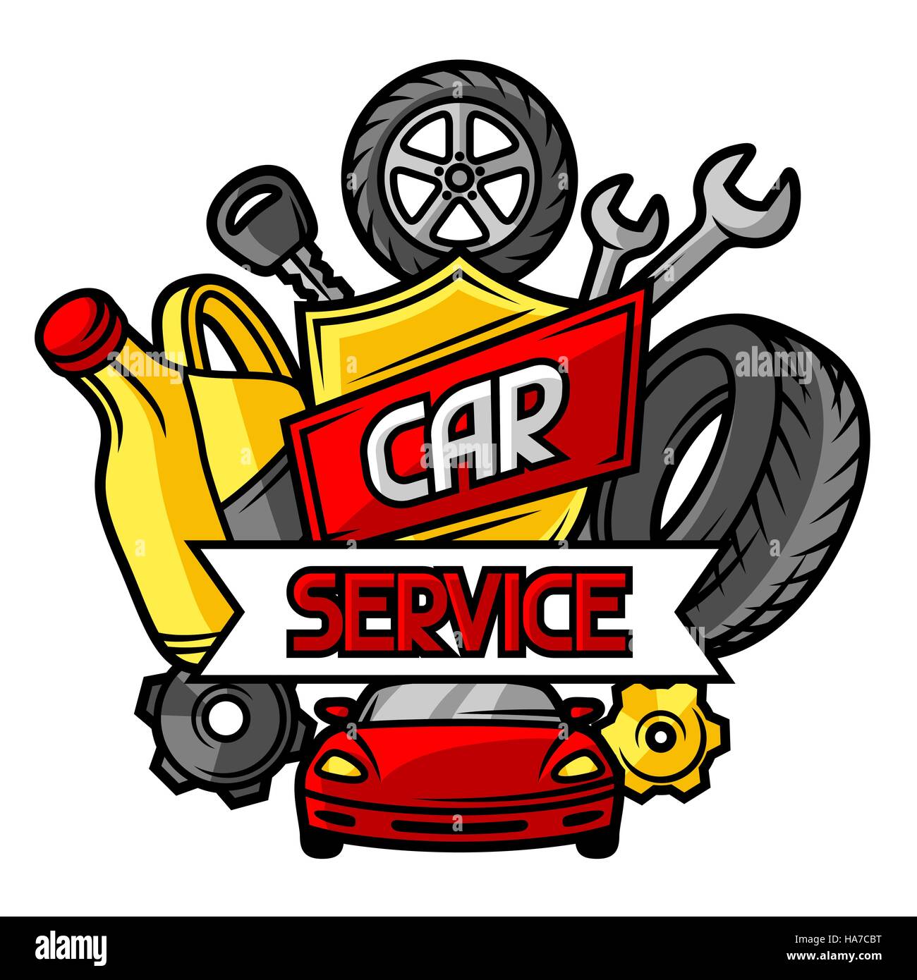 Auto-Reparatur-Konzept mit Service-Objekte und Gegenstände Stock Vektor