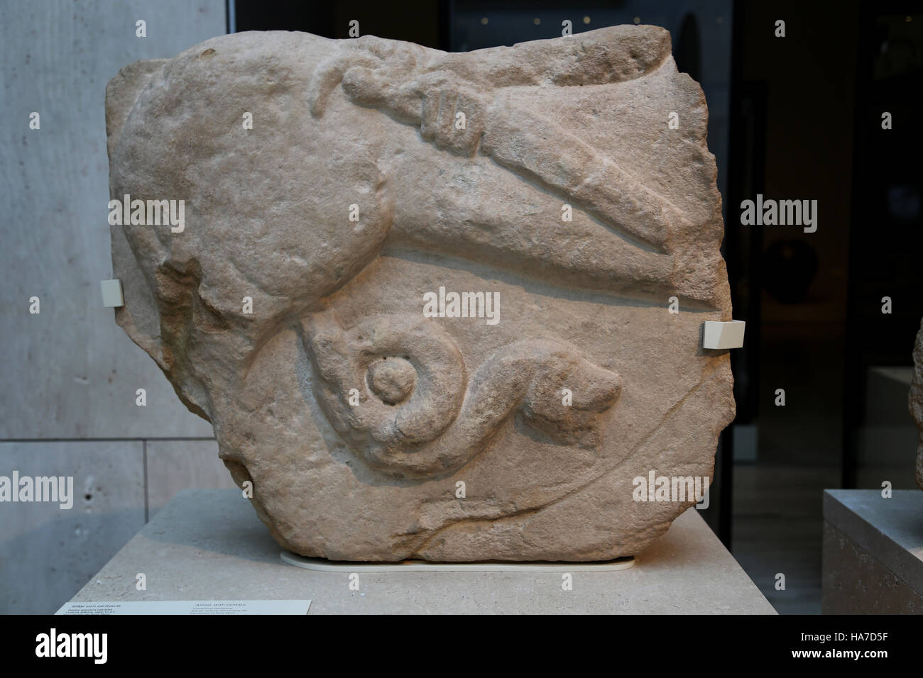 Iberischen Kultur. Ashiar mit Zentaur. Unten ein colied Sanke. 6. Jahrhundert vor Christus. Nekropole von Pozo Moro, Chinchilla de Monte-Aragon, Albacete, Spanien Stockfoto