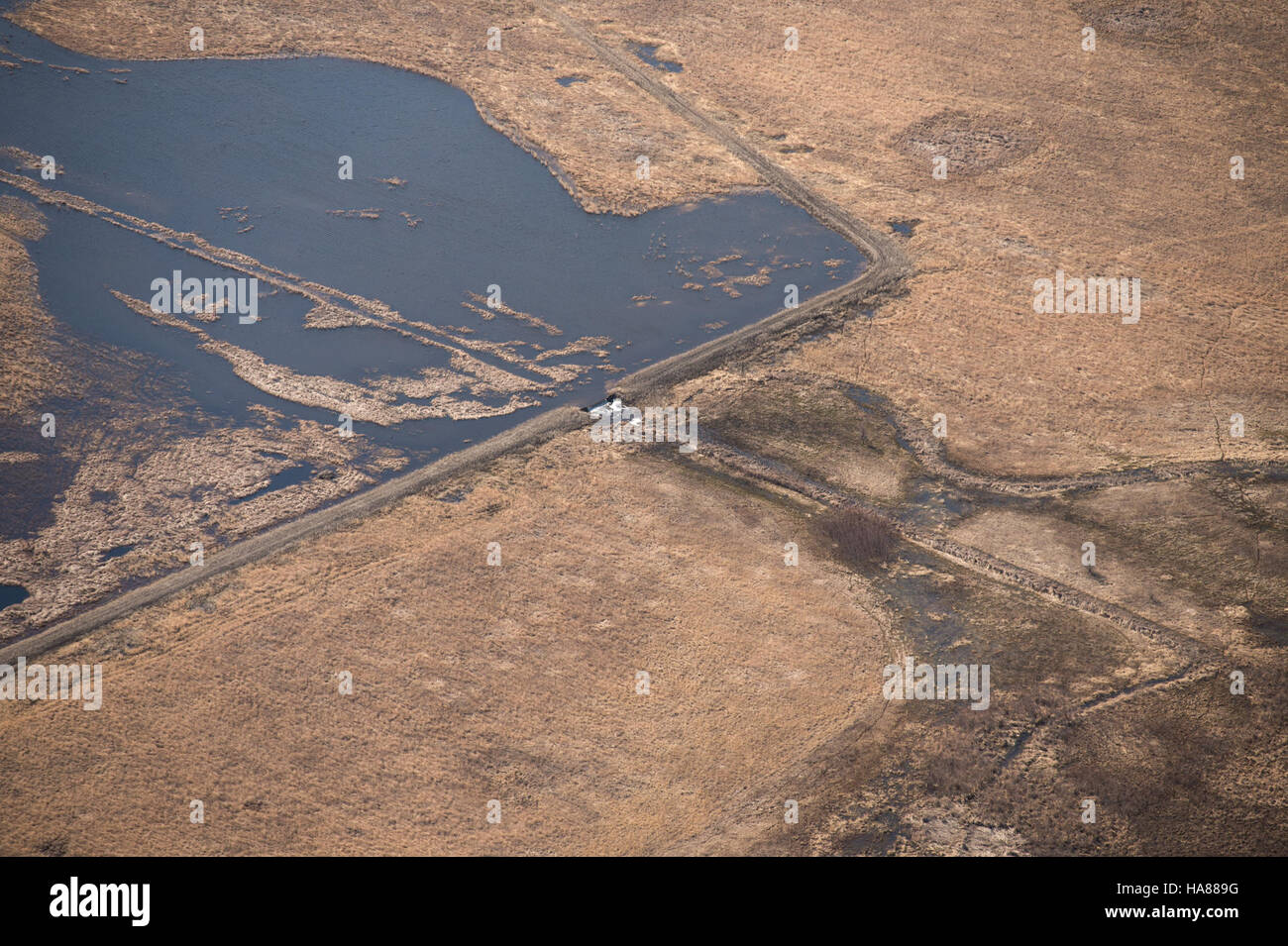 Das US-Landwirtschaftsministerium (USDA) und der Natural Resources Conservation Service (NRCS) arbeiten an der Verwaltung der Einzugsgebiete des Red River Basin, wobei der Schwerpunkt auf der Erhaltung von Feuchtgebieten und der Hochwasservermeidung in Gebieten wie dem Red River und Wilkin County, Minnesota, liegt. Stockfoto