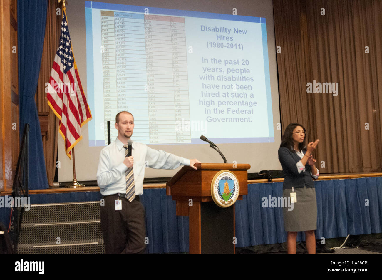 Diese USDA-Schulungsveranstaltung konzentriert sich auf Diversität und Inklusion, insbesondere auf die Beschäftigung mit Behinderungen und die Bürgerrechte innerhalb der Organisation. Stockfoto