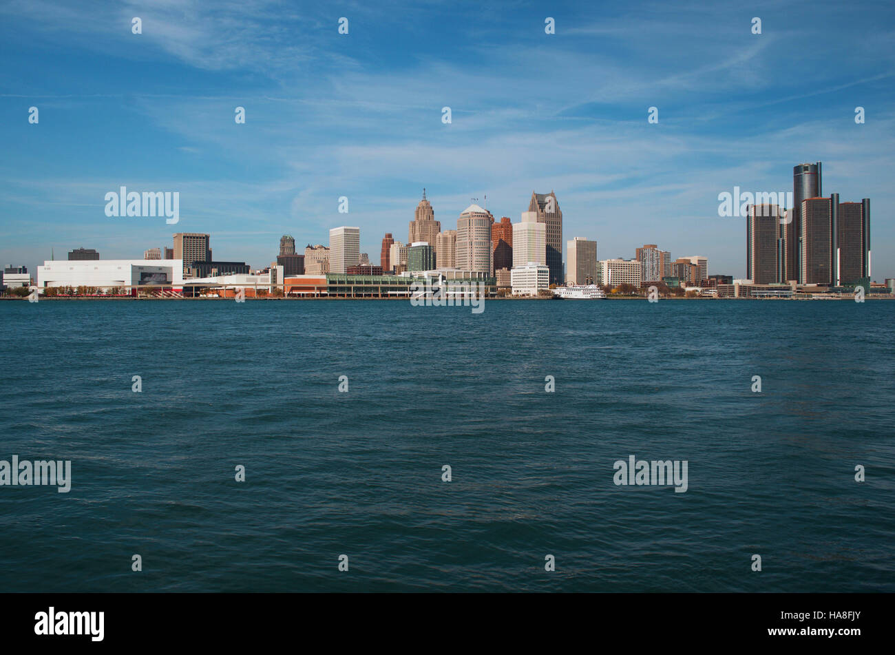 Detroit, Michigan Panoramablick über die Skyline November 2016 Stockfoto