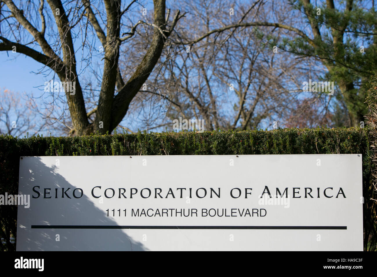 Ein Logo Zeichen außerhalb einer Einrichtung der Seiko Corporation of America in Mahwah, New Jersey auf 5. November 2016 besetzt. Stockfoto