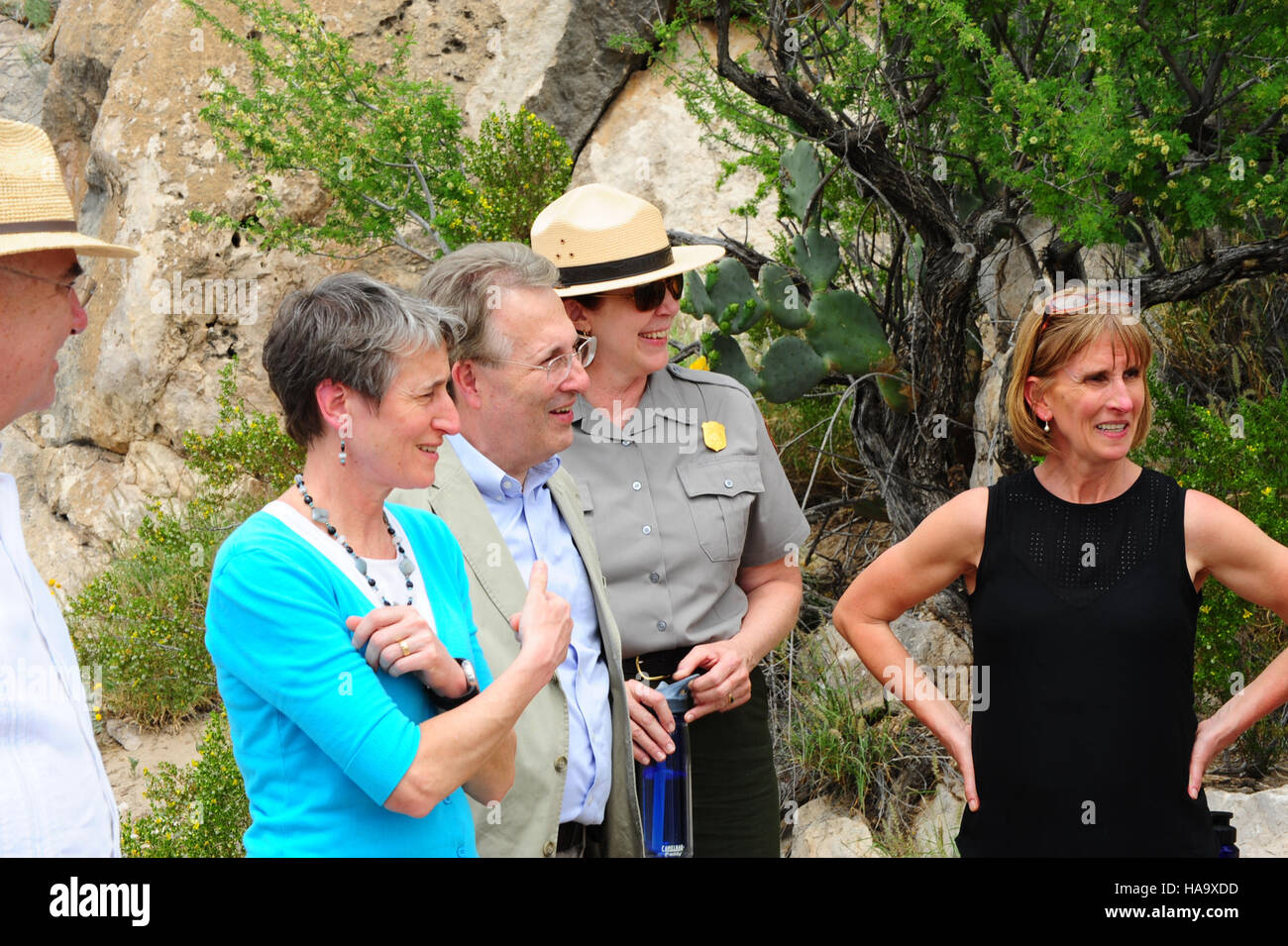 Dieses Bild stellt einen Teil des Big Bend National Park dar, ein berühmter US-Nationalpark in Texas. Er zeigt die vielfältigen Landschaften des Parks, darunter Wüsten-, Berg- und Flussökosysteme. Stockfoto