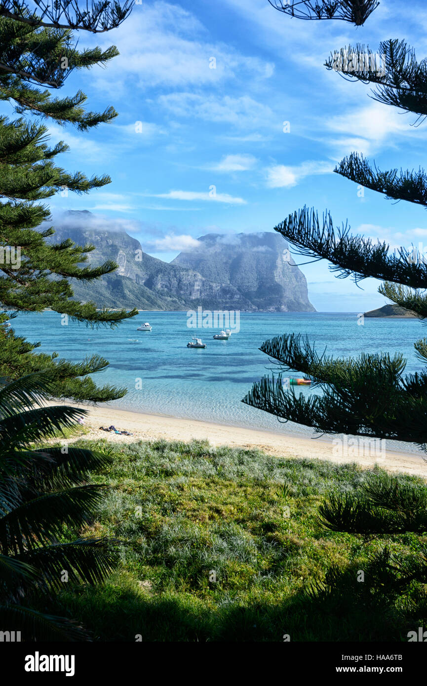 Blick auf Mt Gower, über die Lagune, Lord-Howe-Insel, New South Wales, Australien Stockfoto