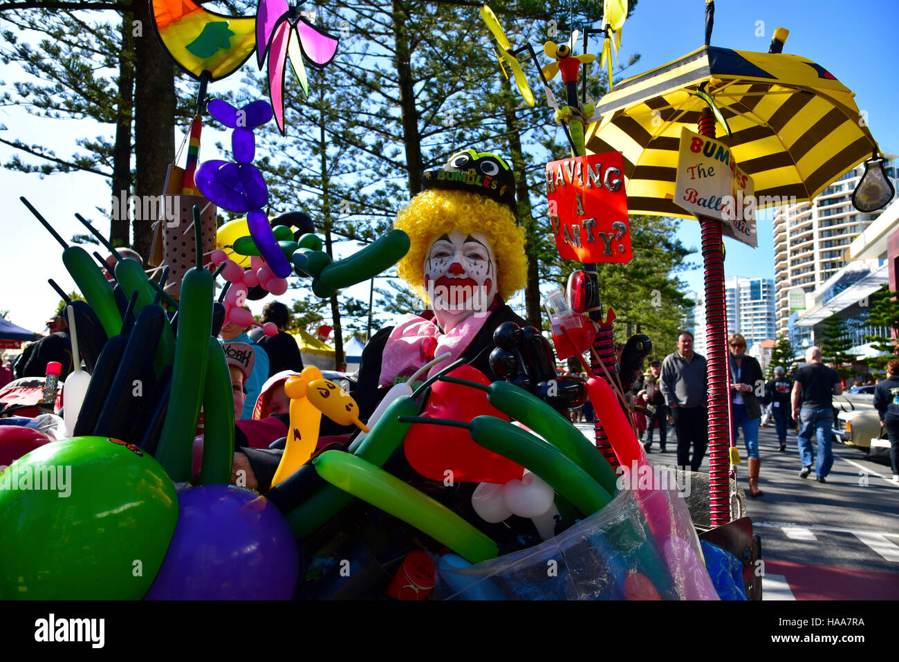 beängstigend Clown bei cooly Rocks auf in Coolangatta in Queeenslands Gold coast Stockfoto