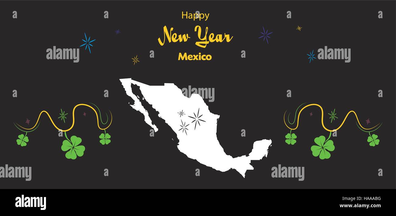 Happy New Year Abbildung Thema mit Karte von Mexiko Stock Vektor