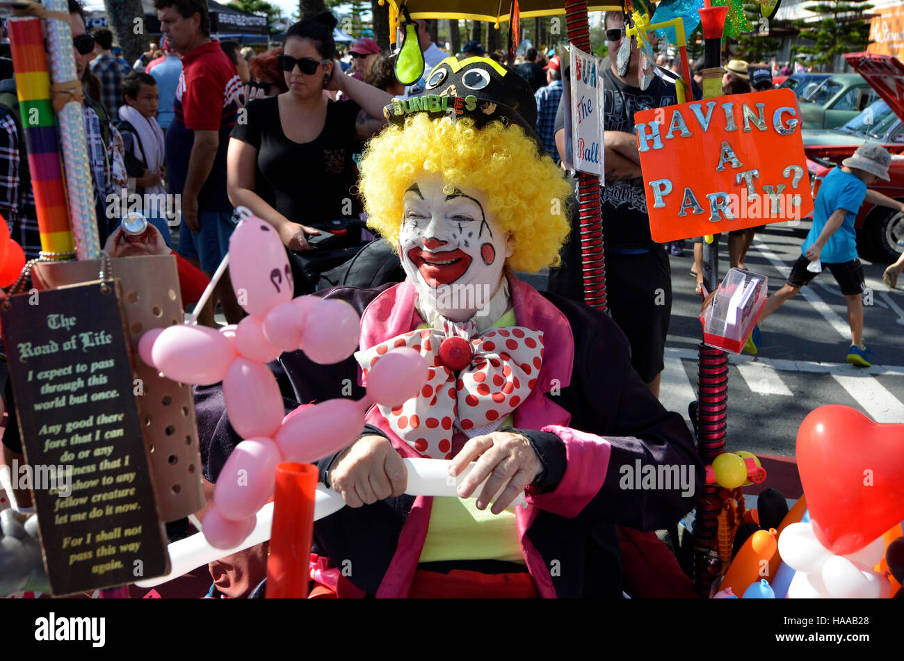 beängstigend Clown bei cooly Rocks auf in Coolangatta in Queeenslands Gold coast Stockfoto