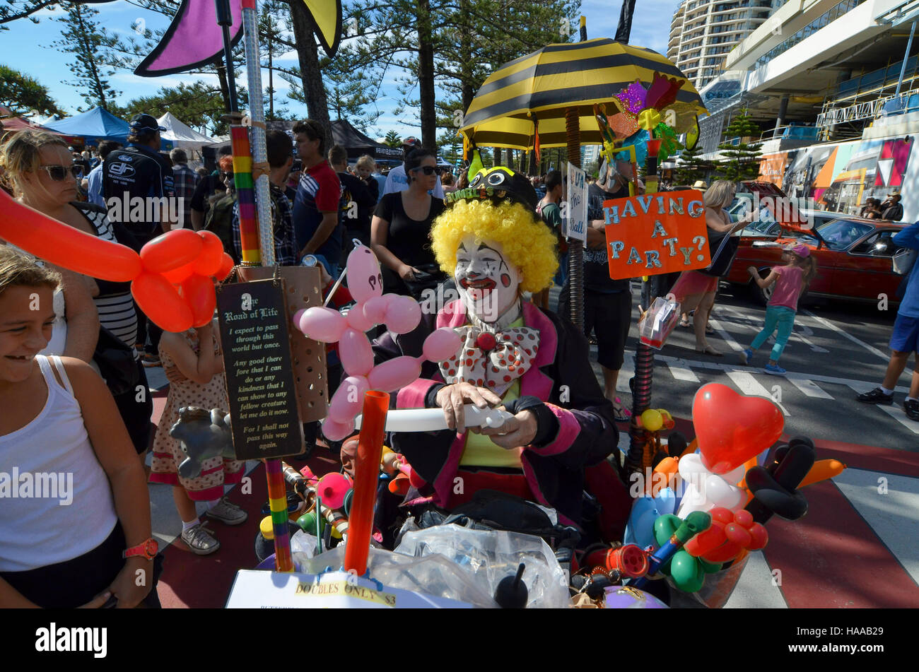 beängstigend Clown auf die Cooly Felsen auf Retro-Rock ' n Roll Festival in Coolangatta an der Gold Coast von queensland Stockfoto