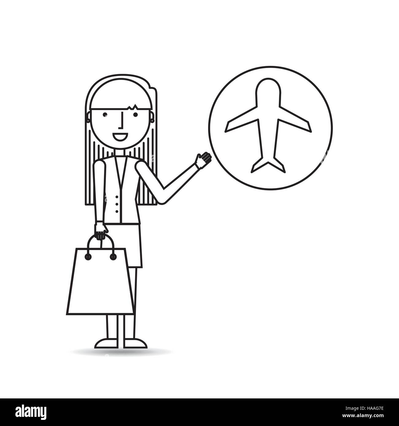 Zeichnung Mädchen Einkaufen mit Ticket Flugzeug Vektor Illustration Eps 10 Stock Vektor