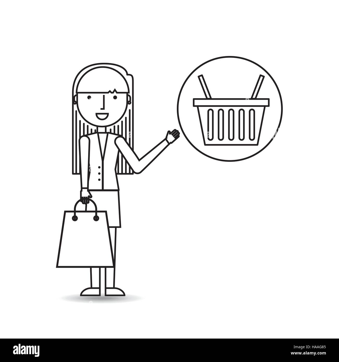 Zeichnung Mädchen mit Korb kaufen Vektor Illustration Eps 10 einkaufen Stock Vektor