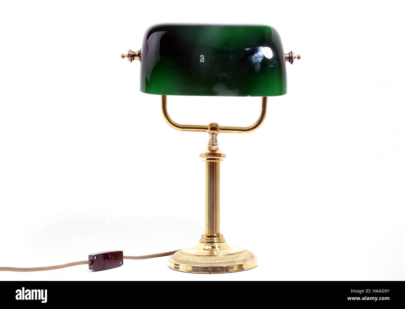 Banker Lampe mit grünem Glas Stockfoto