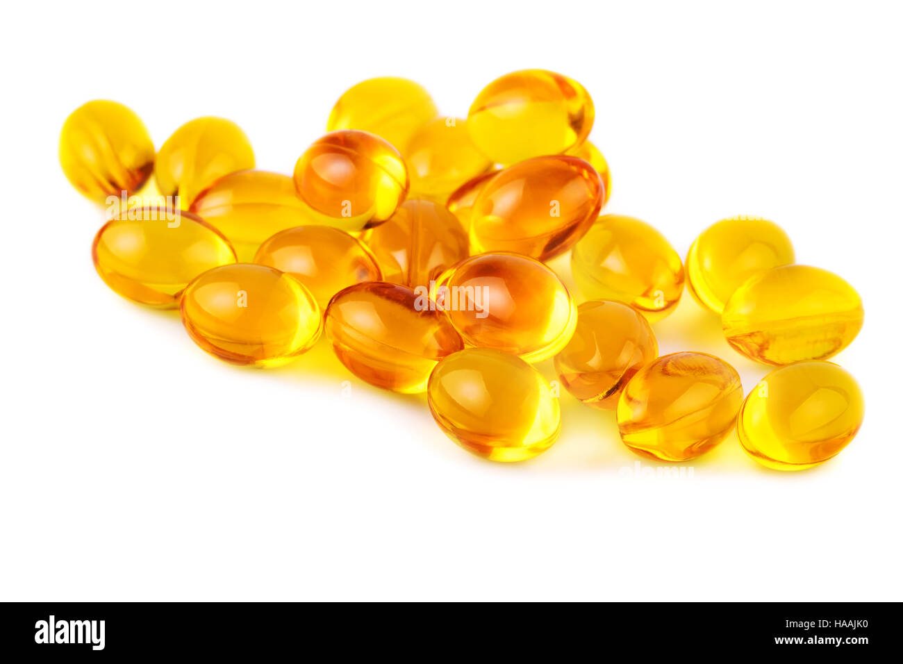 Vitamin E Kapseln auf weißen closeup Stockfoto