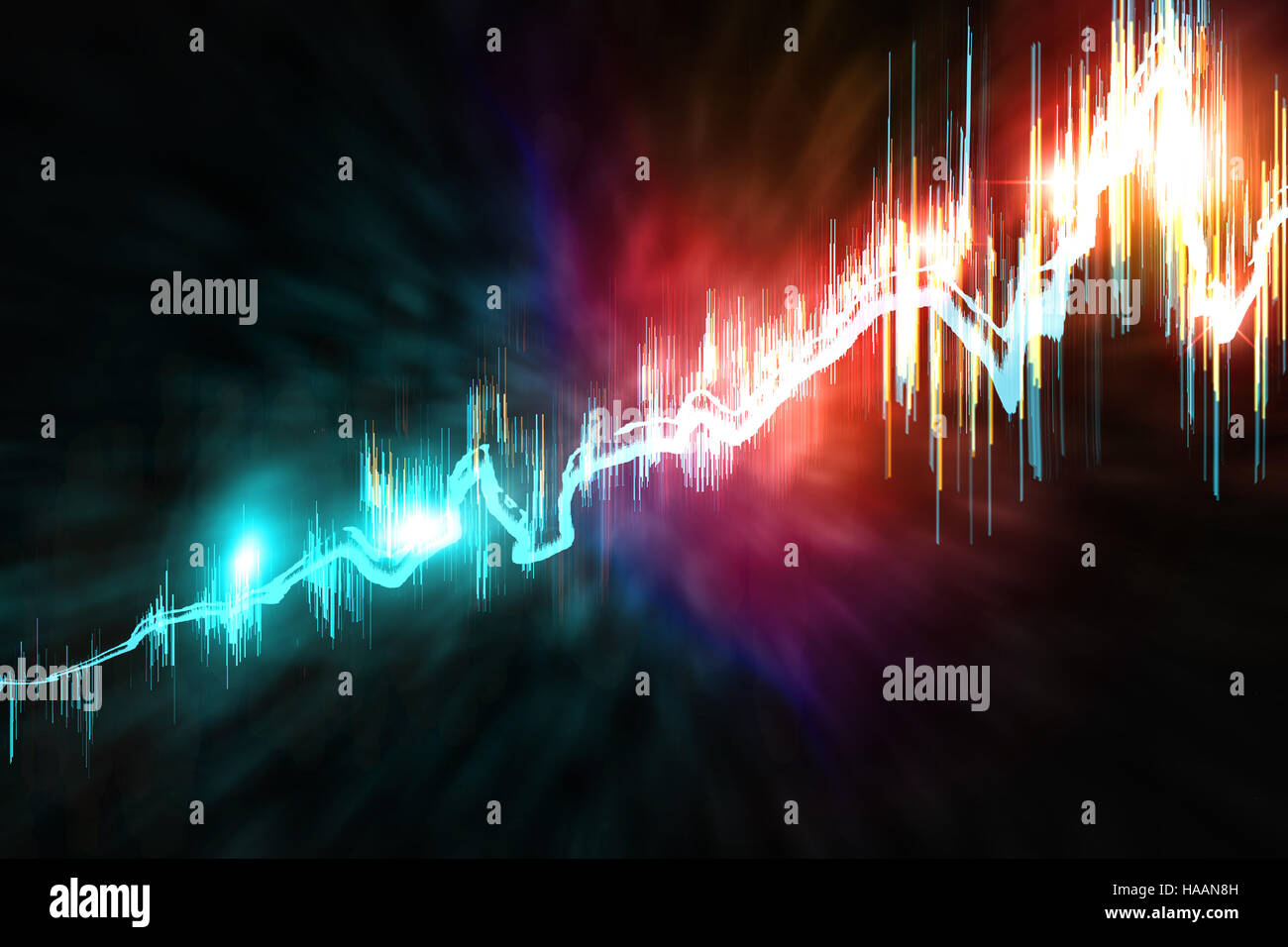 Farbenfrohe visuelle Neon Soundwave 3D-Illustration abstrakten Hintergrund Stockfoto