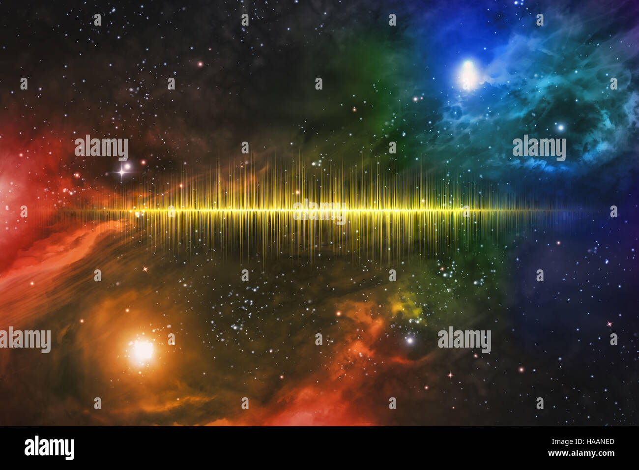 Riesigen Universum Starscape 3D-Illustration mit bunten soundwave Stockfoto