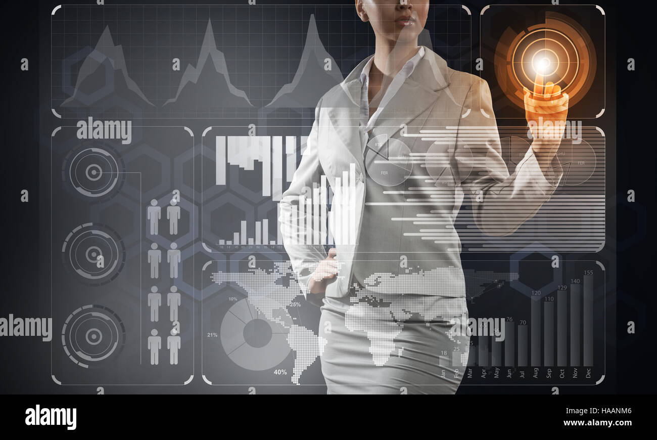 Geschäftsfrau, die mit modernen Technologien Stockfoto