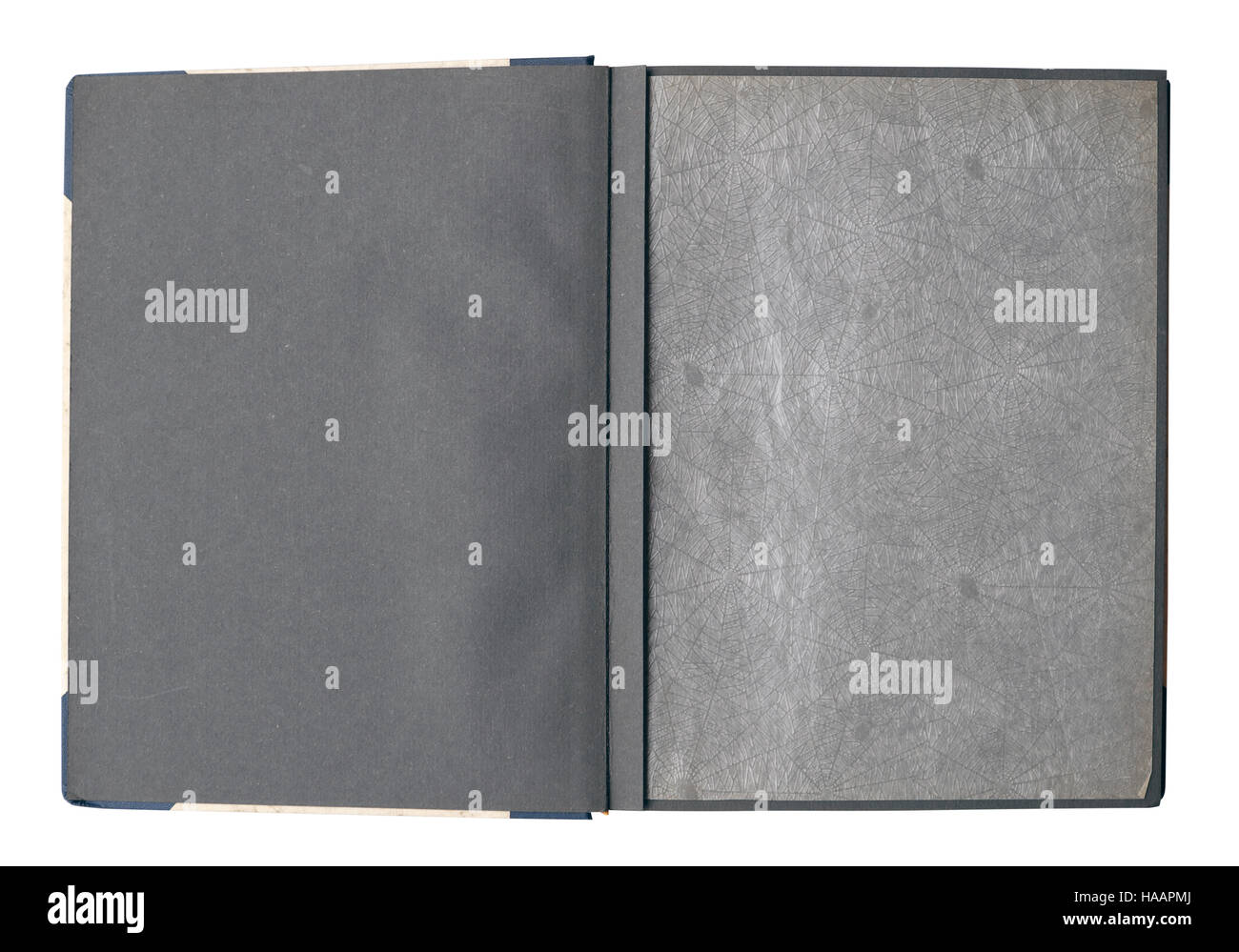 altes Fotoalbum - offenes Buch mit leeren Seiten Stockfoto