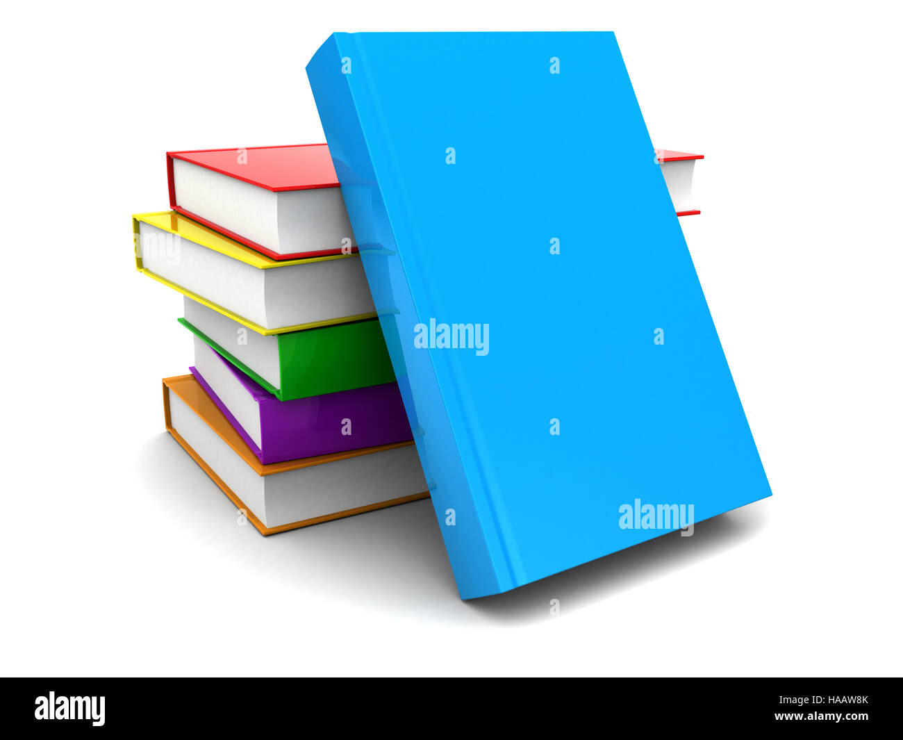 3D Illustration der Bücher-Stapel auf weißem Hintergrund Stockfoto