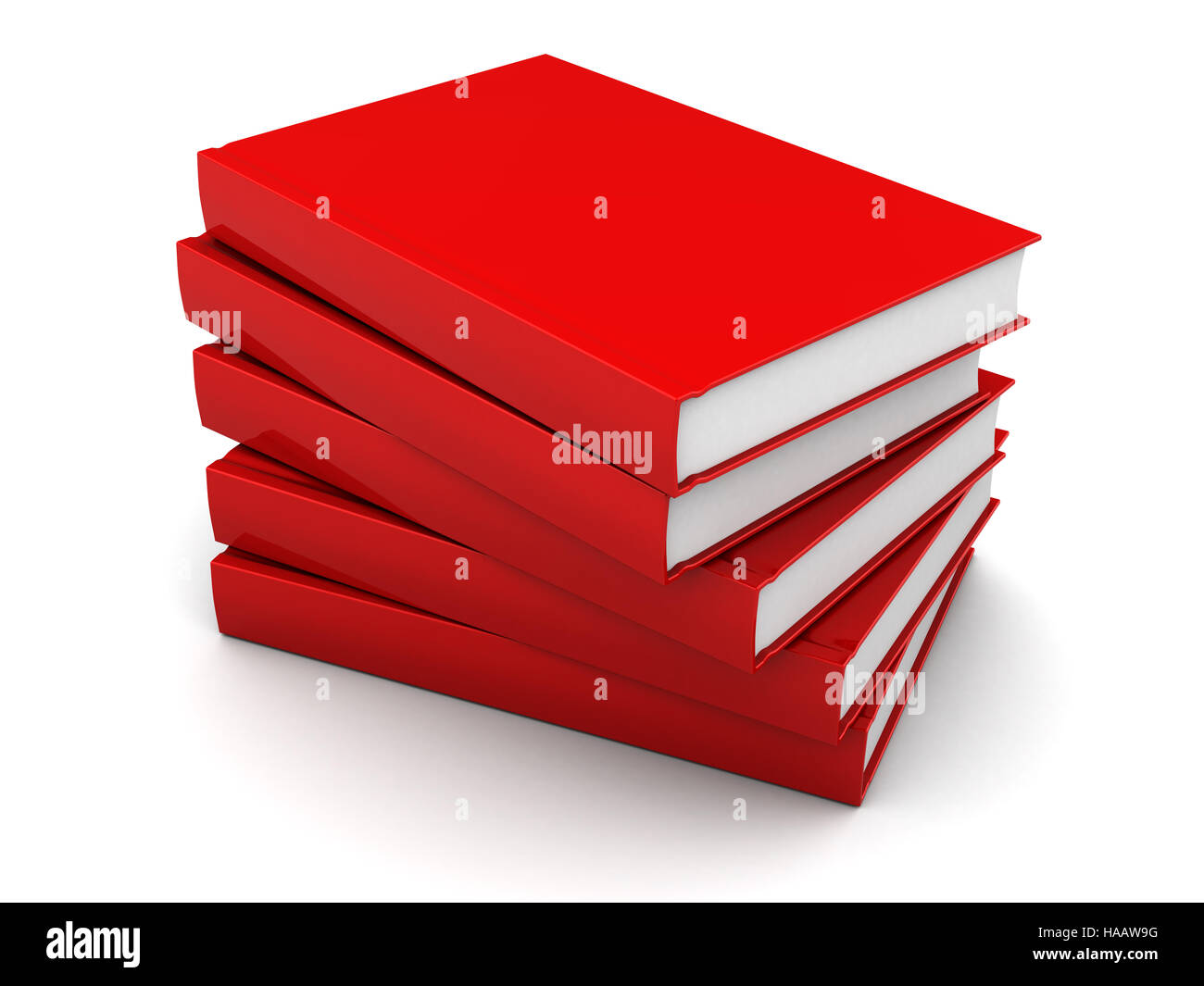 3D Abbildung des roten Bücher-Stacks auf weißem Hintergrund Stockfoto