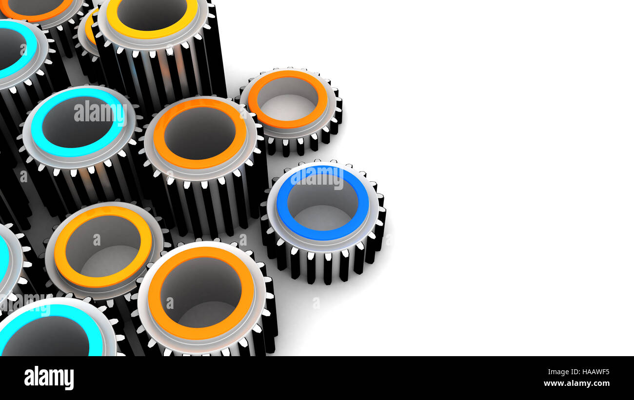 3D Darstellung der Zahnräder Hintergrund mit Platz für text Stockfoto