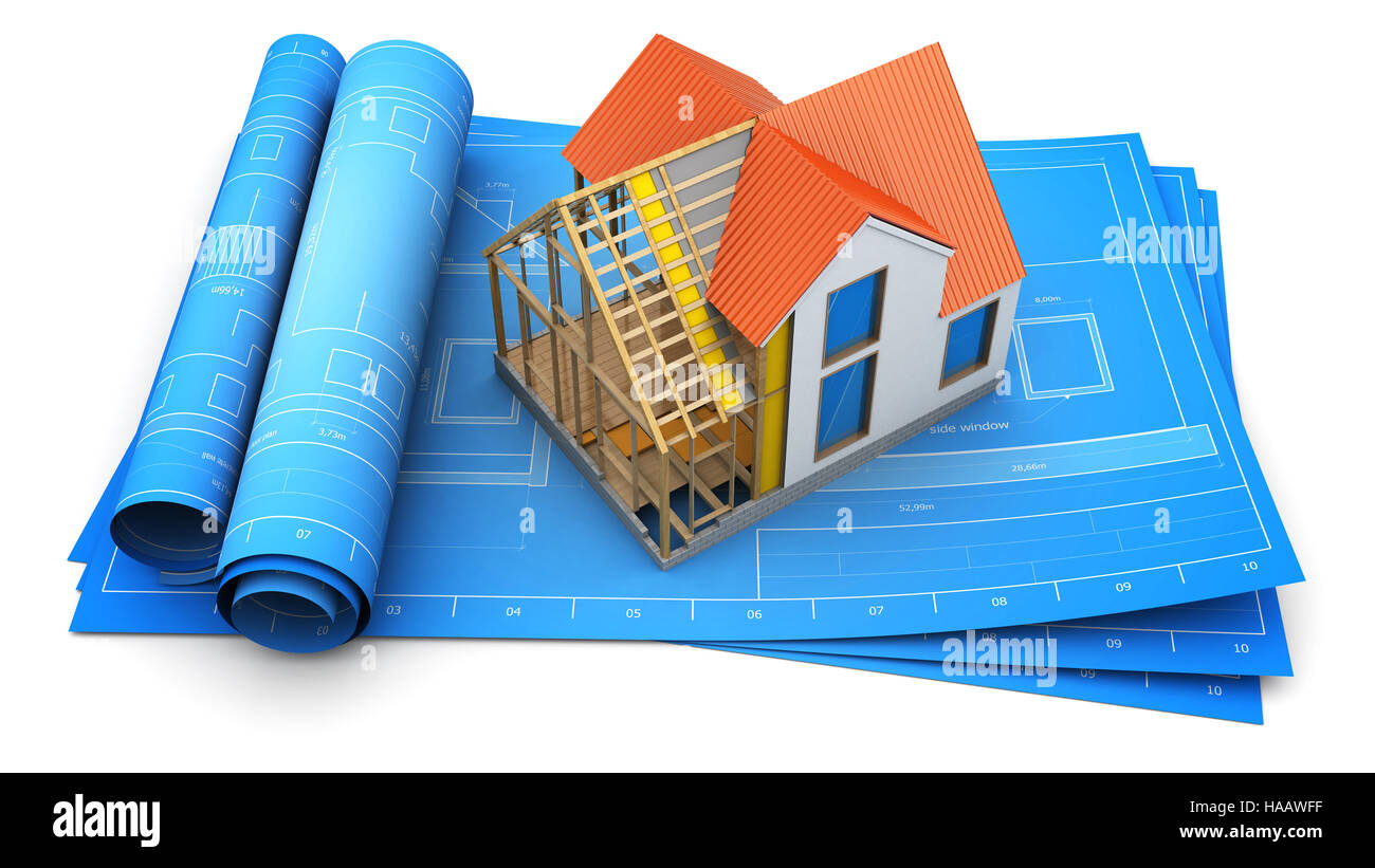 3D Abbildung des modernen Fachwerkhaus im Struktur-design Stockfoto