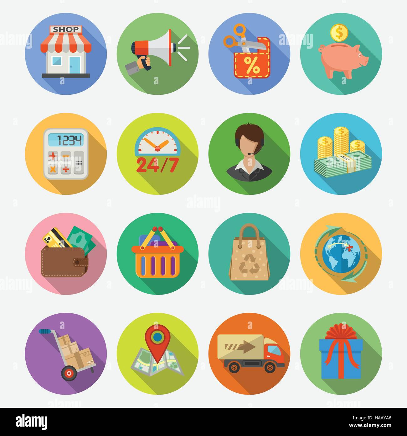 Internet-Shopping und Lieferung flach Icon-Set Stock Vektor