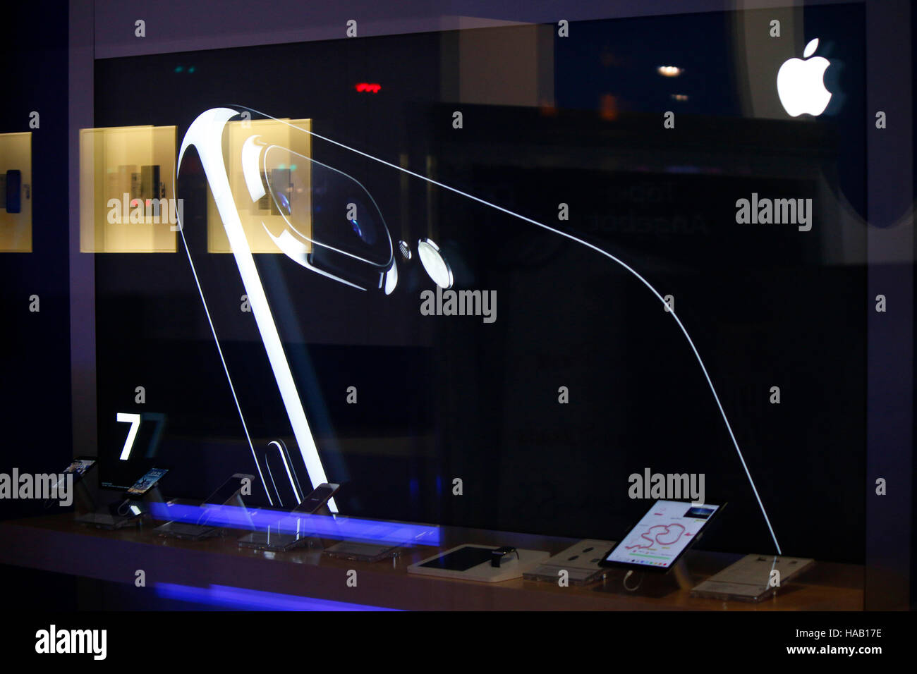 Das Logo der Marke "Apple IPhone 7", Berlin. Stockfoto