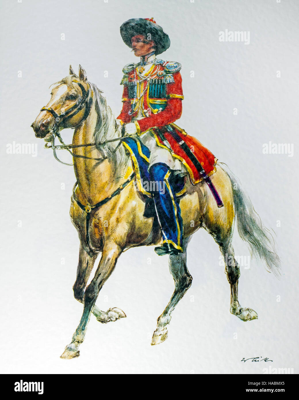 Offizier zu Pferd des russischen Reiches in 1835 Parade Kosaken uniform Stockfoto