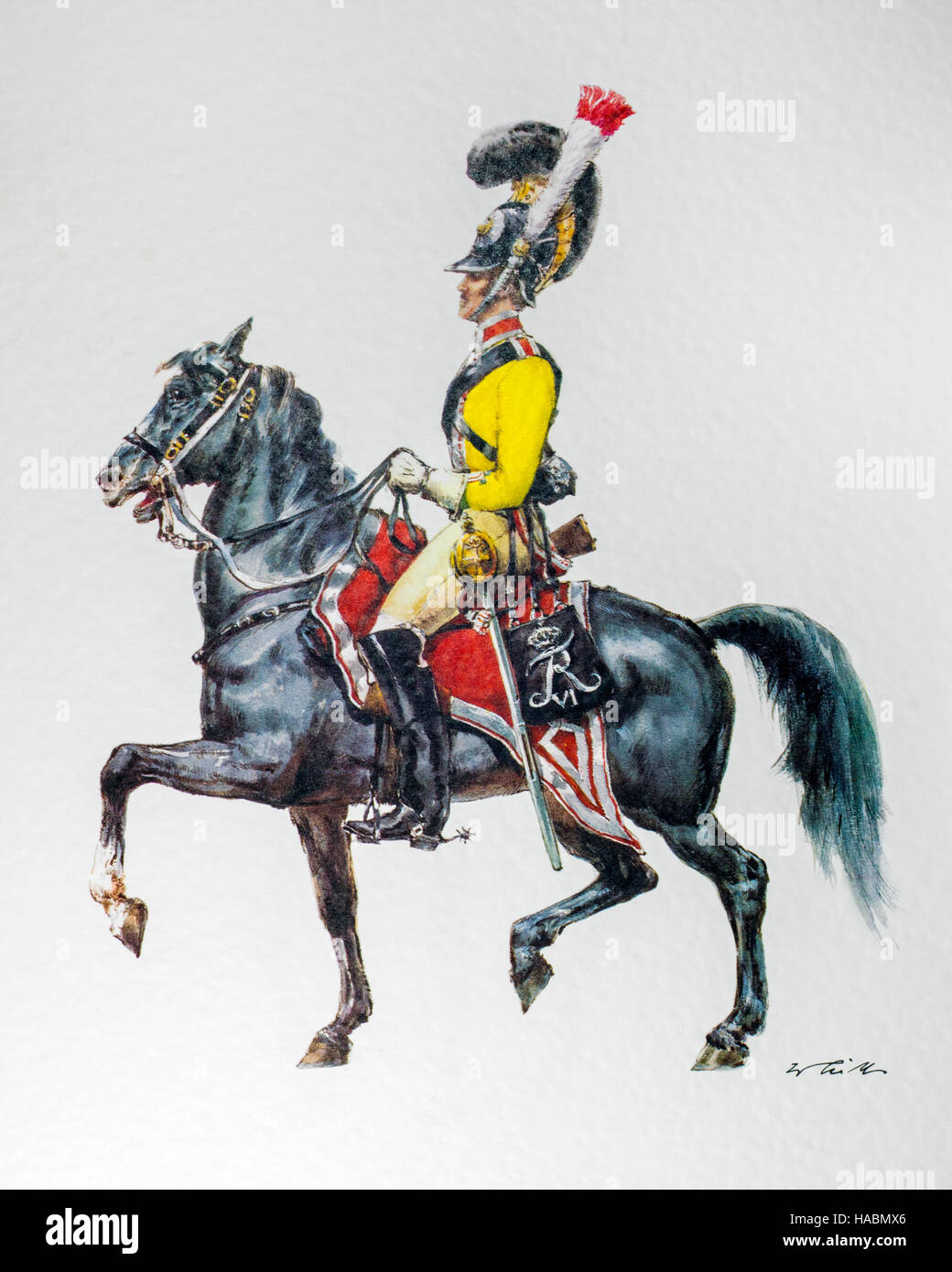 Offizier zu Pferd in Uniform der dänischen 1828 Garde du Corps Stockfoto