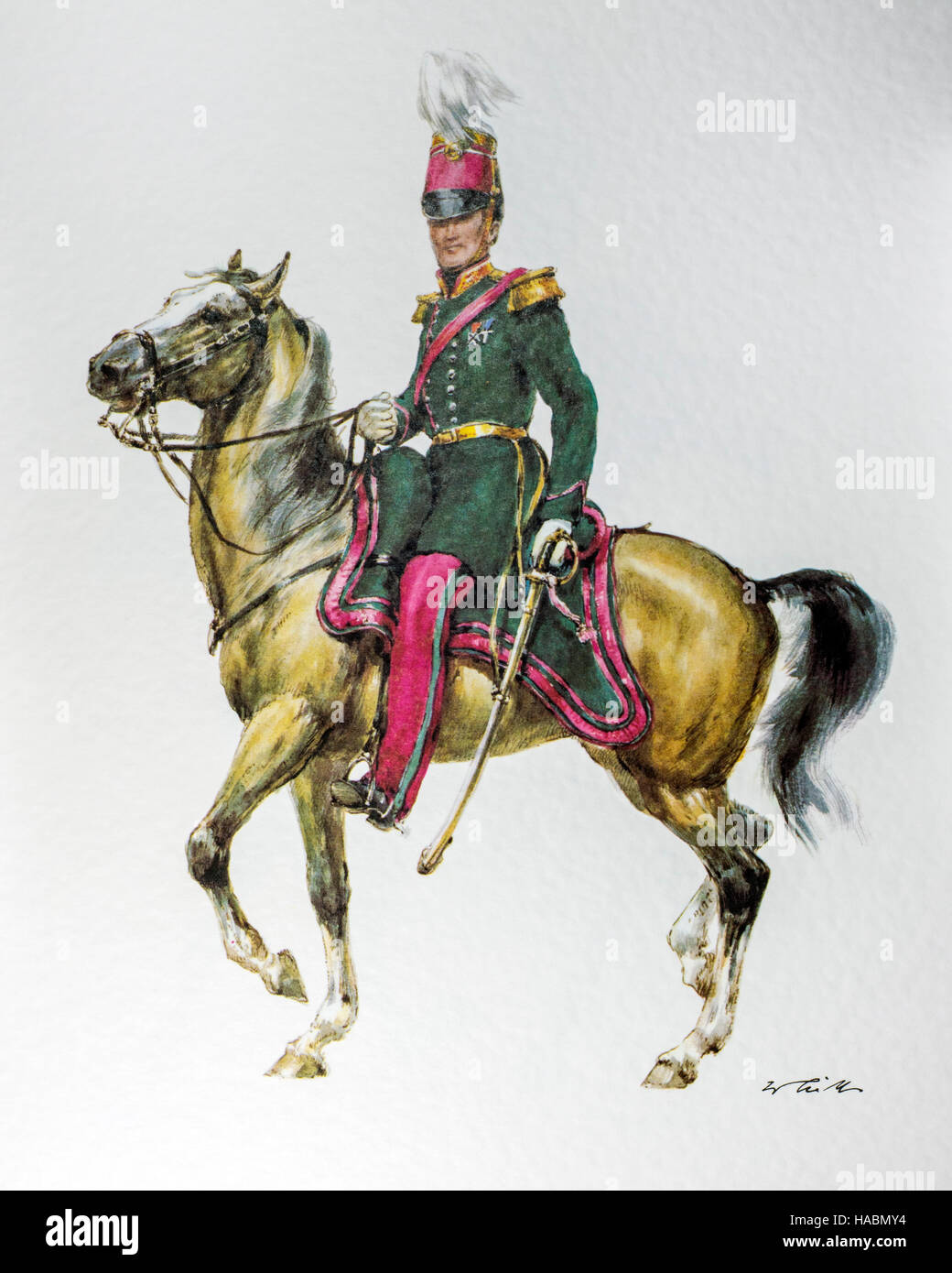 Belgische Offizier auf dem Pferderücken in Uniform des Generalstabs 1848-1850 Stockfoto