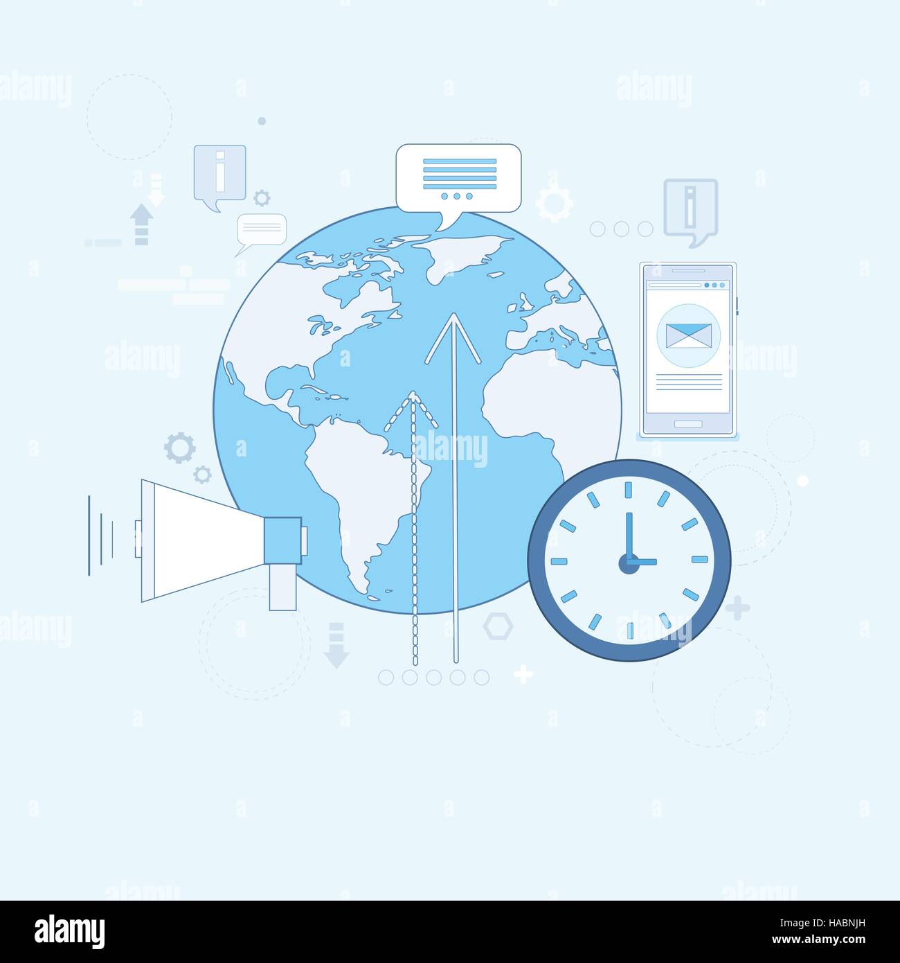 Digitales Marketing World Business Megaphon Gerät Lautsprecher Stock Vektor