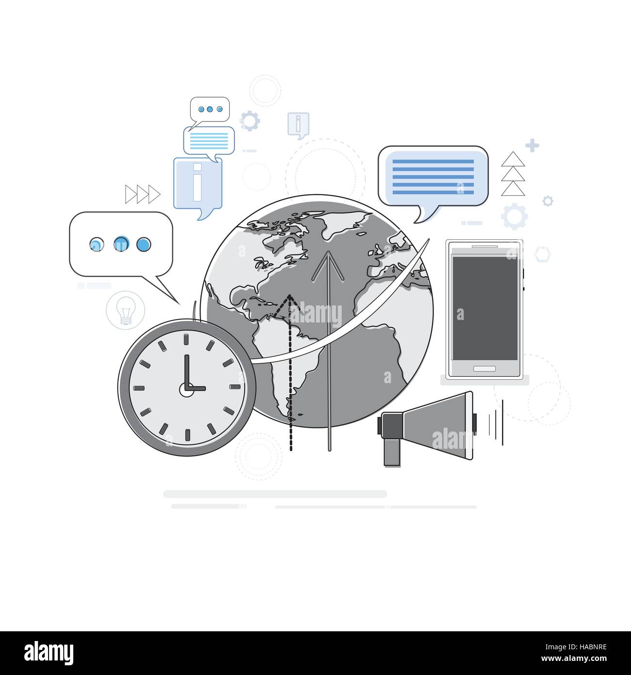 Digitales Marketing World Business Megaphon Gerät Lautsprecher Stock Vektor