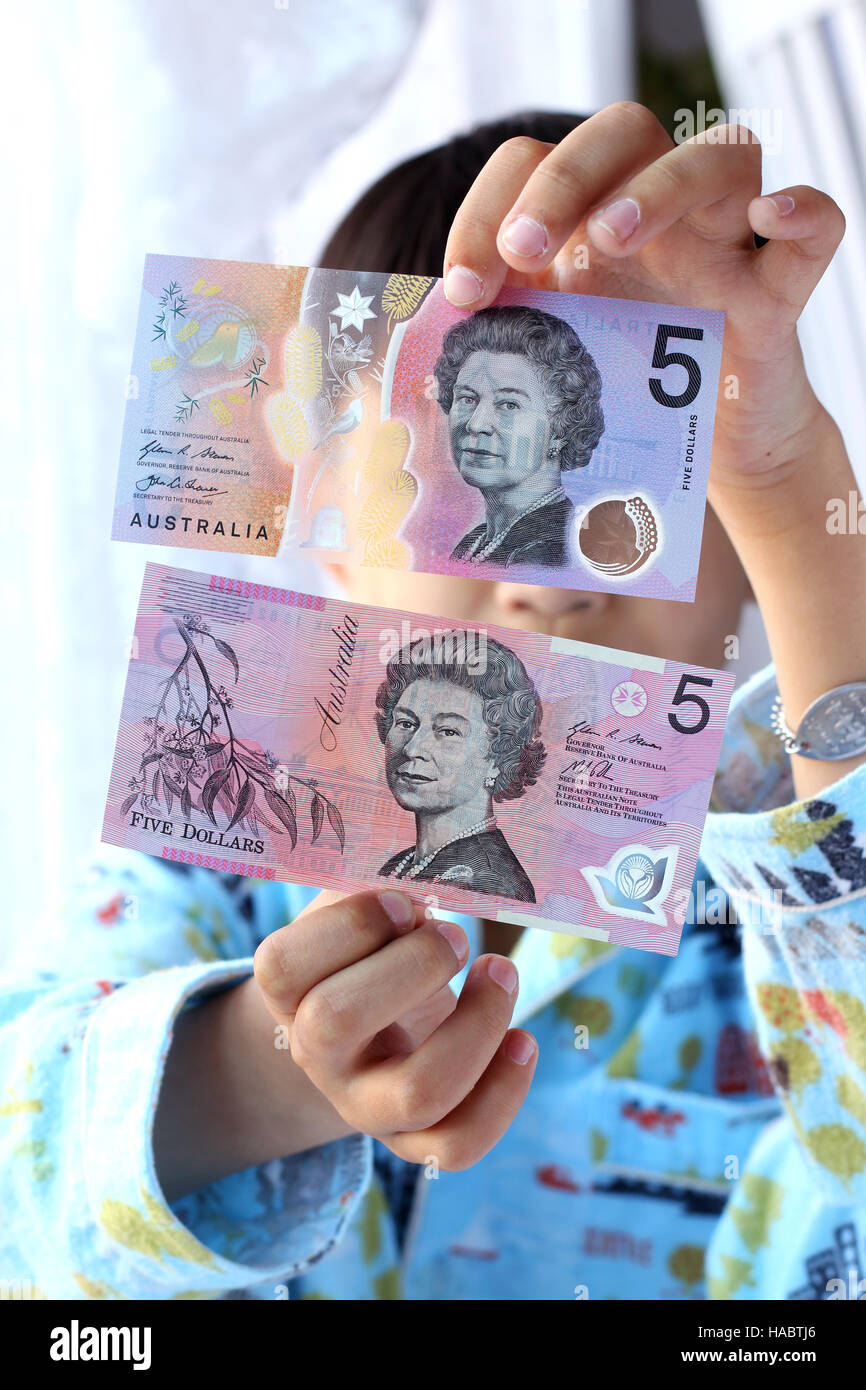 $5 australische Dollar-neue und alte Banknote Stockfoto