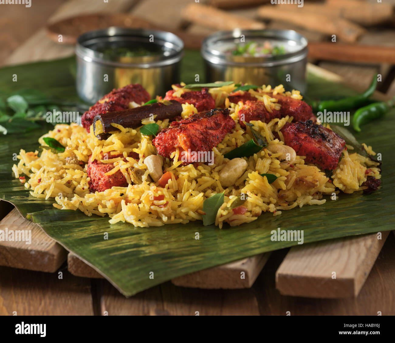 Malabar Fisch Biriyani. Kerala und Südindien Essen Stockfoto