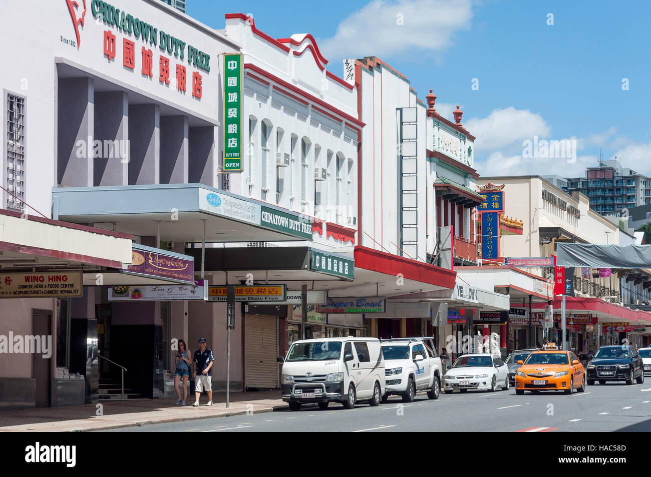 Chinesische Geschäfte in Chinatown, Wickham Street, Fortitude Valley, Brisbane, Queensland, Australien Stockfoto