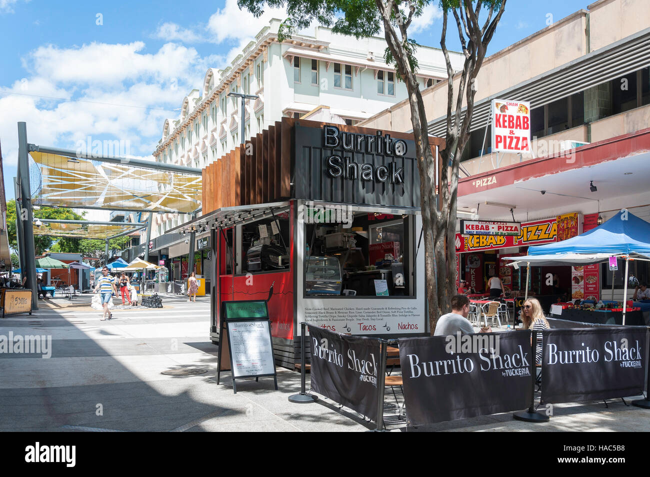 Burrito Shack Restaurant, Fortitude Valley, Brunswick Street Mall, Brisbane, Queensland, Australien Stockfoto