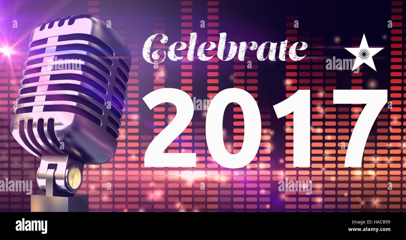 Digital zusammengesetzte Bild 3D 2017 Neujahrsbotschaft und Mikrofon Equalizer Hintergrund Stockfoto