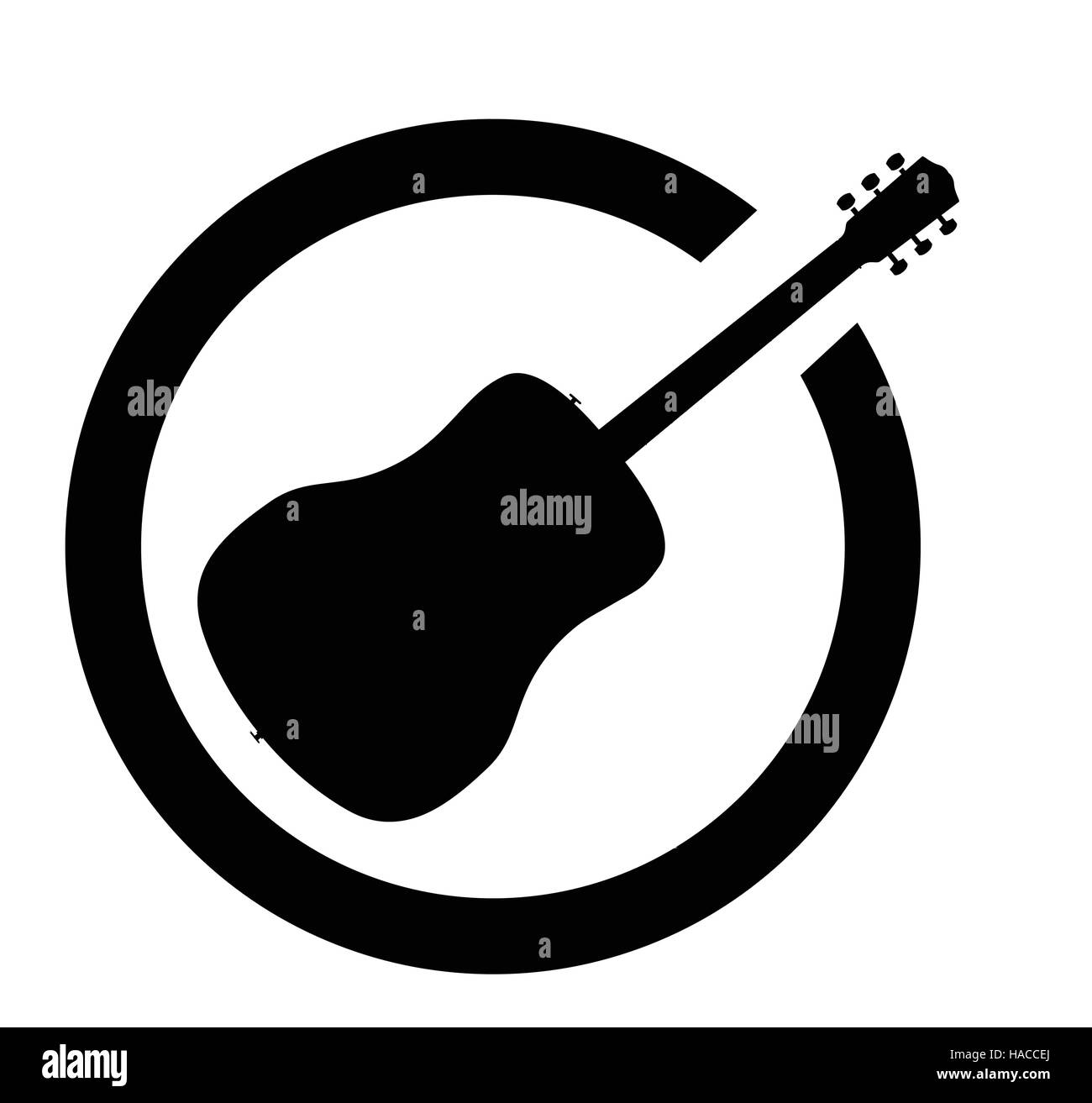 Akustikgitarre isoliert als Tinte Stempel in schwarz auf weißem Hintergrund. Stock Vektor