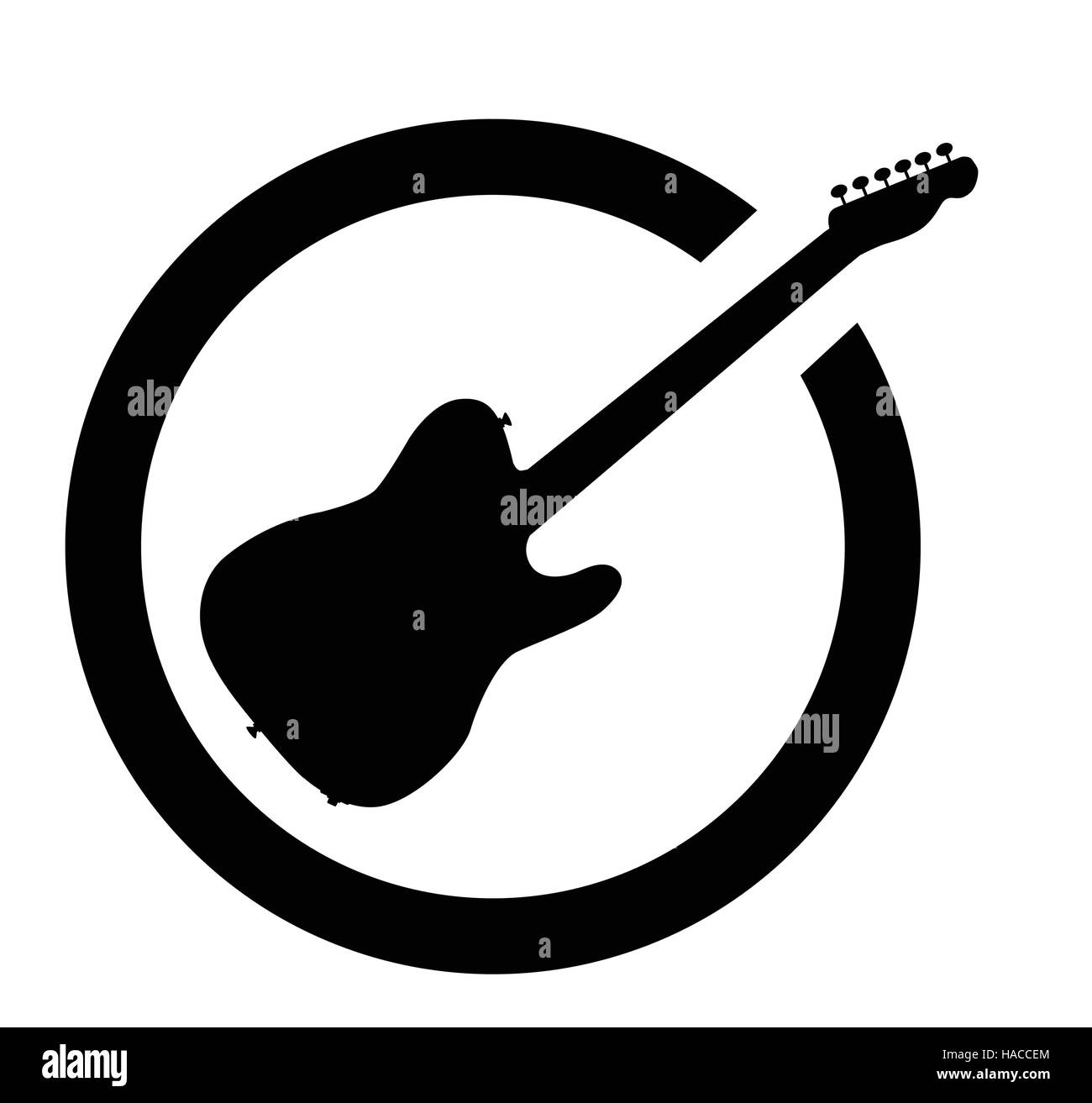 Die standard Rock And Roll-Gitarre isoliert als Tinte Stempel in schwarz auf einem weißen Hintergrund. Stock Vektor