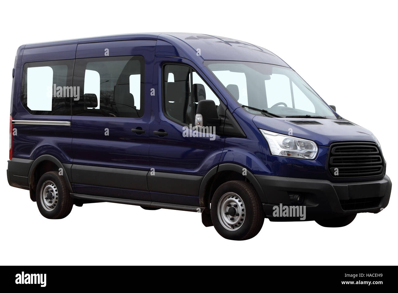 Dunklen blauen Kleinbus isoliert auf weißem Hintergrund. Stockfoto