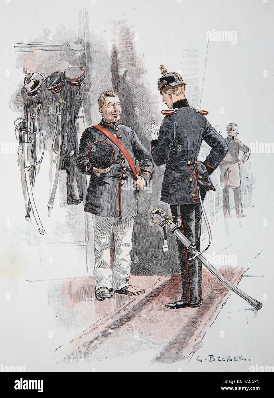 Ensign angewiesen wird durch seine überlegene, preußischen Militär, Deutschland, 1880, historische Illustration, Holzschnitt Stockfoto