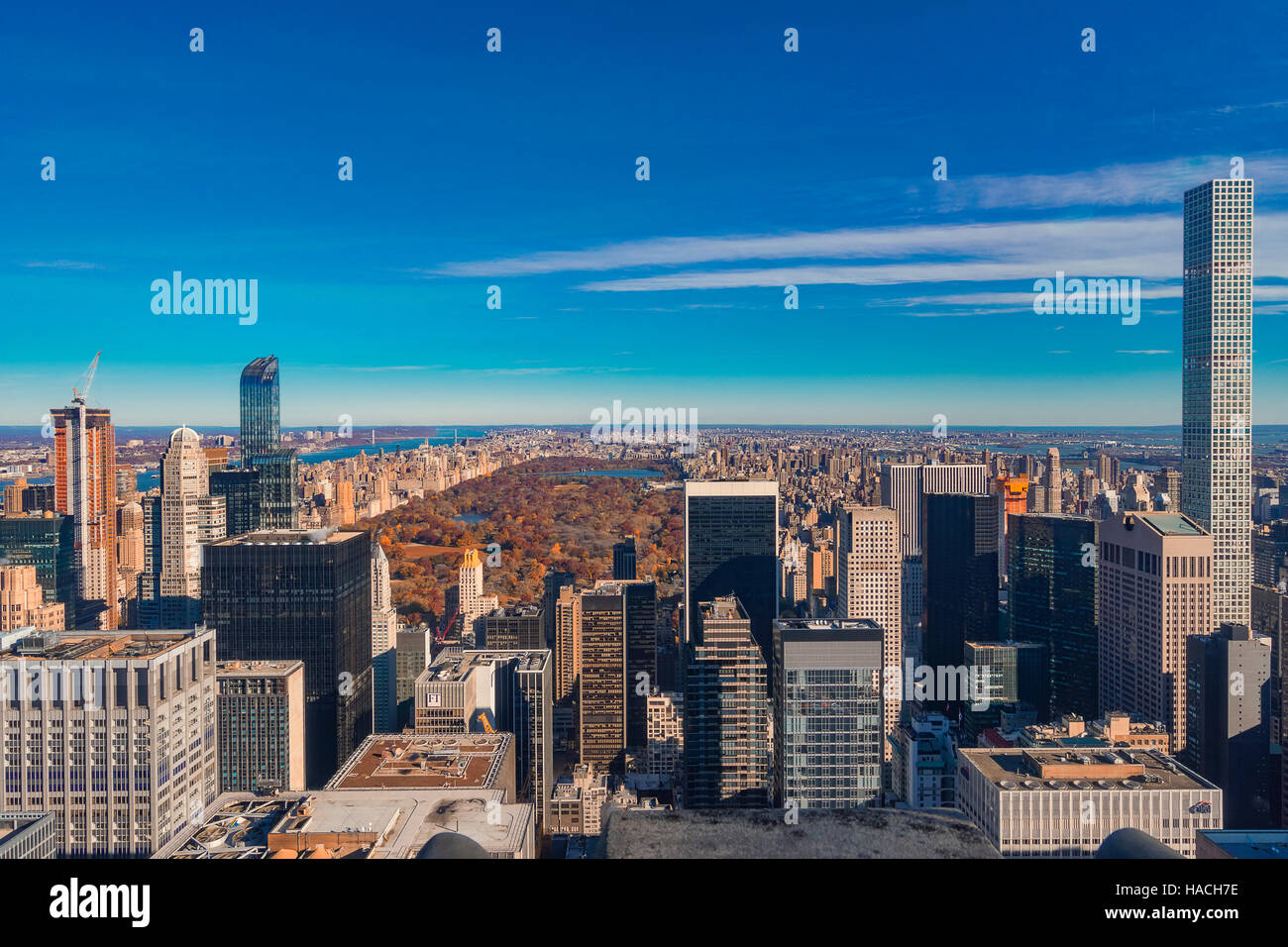 Blick auf den Central Park von der Spitze des Felsens. Stockfoto