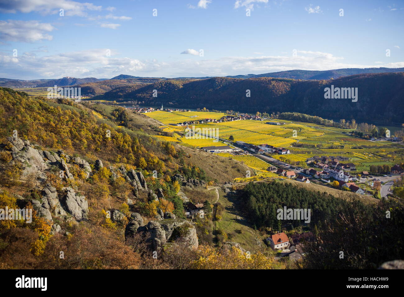 Wachau Valley, Herbst. Dürnstein, Österreich Stockfoto